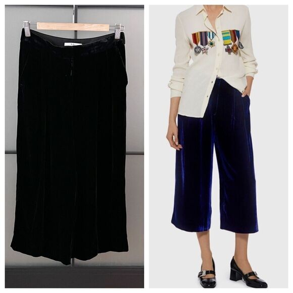 Tibi Wide Leg Cropped Pants Women's Size 0 XS Goth Witch Black Velvet Cropped - Picture 2 of 15